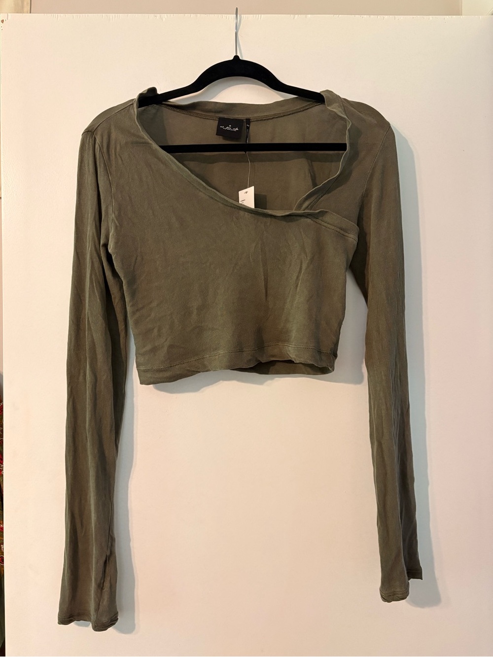 Urban Outfitters Moss Green Long Sleeve Cropped Top Asymmetrical Neck